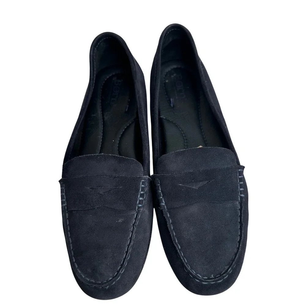 BORN Suede Driving Mocs Women's Size 9.5 Navy Blue‎ Penny Loafers Flats Finley